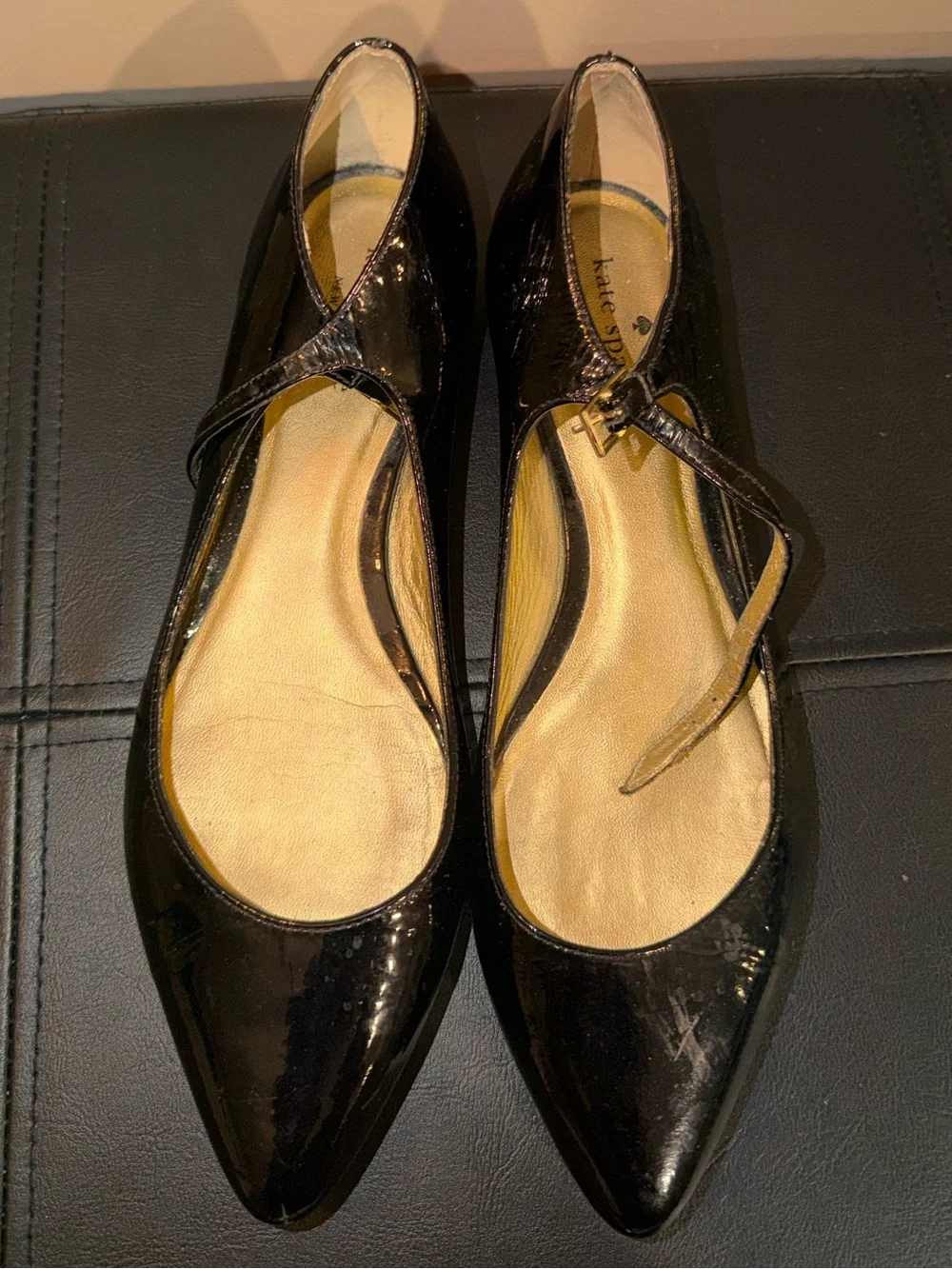 Kate Spade Black Patent Leather Pointed Mary Jane Flats